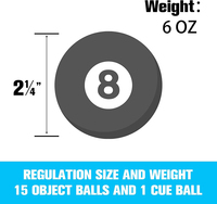 Top Sports 16 billes en résine 2-1/4\" taille réglementaire pour table de billard, billes de remplacement, jeu de billes de snooker et de billard