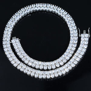 Iced out bling mariage fiançailles femmes bijoux plaqué argent <span class=keywords><strong>double</strong></span> <span class=keywords><strong>rang</strong></span>ée tennis <span class=keywords><strong>collier</strong></span> <span class=keywords><strong>ras</strong></span> <span class=keywords><strong>du</strong></span> <span class=keywords><strong>cou</strong></span> - Product Image 2