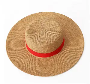 Sıcak satış kadınlar geniş ağız disket katlanır geniş ağız saman plaj yaz şapka Boater hasır şapkalar