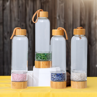 Bouteille d'eau en verre pour hydrothérapie avec pierres concassées, tasse à thé, couvercle en bambou, compartiment à ouverture étroite