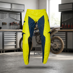 Pantalon de moto pour homme jaune et bleu marine à blocs de couleur, séchage rapide, toutes saisons, vêtements de course - Product Image 5