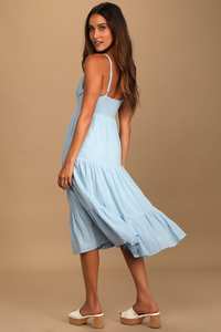 <span class=keywords><strong>Abito</strong></span> longuette in cotone con scollo a V e scollo a V senza maniche a strati blu chiaro - Product Image 4