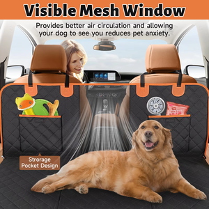 Housse de siège arrière pour chien avec hamac, support rigide, en coton Oxford imperméable, antidérapante, matelassée losanges, avec fenêtre en maille et rangement - Product Image 3