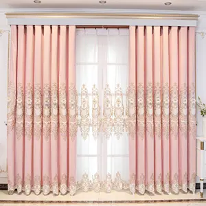Großhandel fertige Luxus lila Vorhänge Voile europäischen Wohnzimmer Vorhänge mit angebrachten Volant