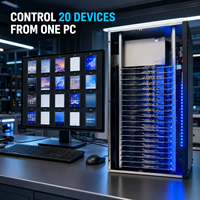 صندوق مزرعة الهواتف من جرانجا دي بوتس بـ 20 فتحة، يدعم USB OTG وإيثرنت LAN للمزامنة، للتحكم بالألعاب وتطبيقات وسائل التواصل الاجتماعي على أندرويد متعدد الأجهزة