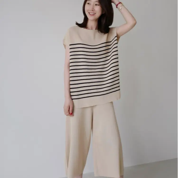 2022 Korean Autumn Comfortable Loose Casual Simple Versatile Fashion Striped Women's Wide Leg Suit