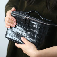 Sac à cosmétiques pour femmes en cuir véritable de qualité supérieure, texture crocodile dégradée, sac à maquillage élégant, sacs de rangement pour maquillage