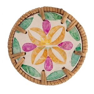 Eco Friendly Handmade Rattan <b>Table</b> <b>Coasters</b> with Natural Shell Design Reusable Cup Mats Sustainable Homeware - Product Image 1