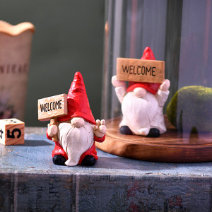 Resin Christmas Elf Miniature Figurines With Welcome Signs 3.9in Indoor Decor Gift - Product Image 3
