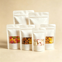 Pochette refermable avec fenêtre, en papier blanc mat, imprimée avec logo personnalisé, matériaux recyclés de qualité alimentaire pour l'emballage de biscuits et de snacks