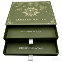 Boîte à tiroirs rigide de luxe personnalisée pour bijoux - Style tiroir double avec impression dorée sur papier kraft, organiseur cadeau