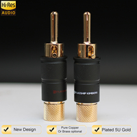 YIVO HIFI Audiophile Banana Plug Tembaga Merah Berlapis Emas Konektor Tahan Guncangan Konduktivitas Tinggi Pengunci Otomatis untuk Peralatan Audio