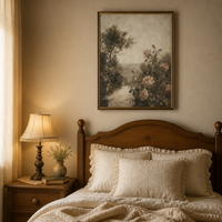 Grande Peinture sur Toile Encadrée Impressionniste, Motif Jardin de Roses Antique et Urne en Pierre, Décorative Moderne pour Mur de Salon