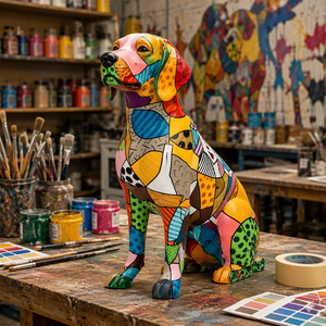 Statua di Cane in Resina Artistica Astratta Personalizzata, Scultura Animale Colorata per Decorazione Casa e Giardino, Statuetta di Cane in FRP con Graffiti - Product Image 1