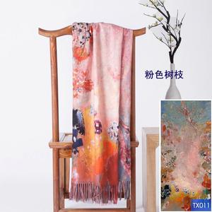 Ladies Digital Printed Oil Painting Winter Scarf Large Size <strong>Wool</strong> Feeling Scarf Warm <strong>Shawl</strong> - Product Image 2