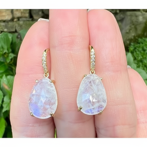 Renewal Moonstone Earring Brass Gold Plated Vintage Handmade Jewelry IGI Certified Surgyan Saini Summer Season Wedding - Product Image 1