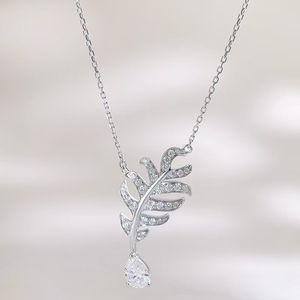 Gentle Pave Diamond Feather Teardrop Adjustable Collarbone Necklace 18K <strong>White</strong> <strong>Gold</strong> Lab Created Diamond Bracelet Necklace <strong>Lockets</strong> - Product Image 2