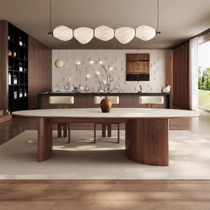 Ensemble de table à manger ovale <span class=keywords><strong>en</strong></span> pierre de style moderne français, meubles d'appartement assemblés pour salon et restaurant - Product Image 1