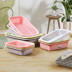 Meiqiyue Plastic Drain Basket Rectangular Square Sieve <b>For</b> Fruits <b>Vegetables</b> <b>Storage</b> <b>Kitchen</b> Use - Product Image 2