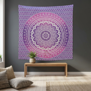 Tapiz Mandala Degradado en Rosa y Morado, Decoración de Pared Geométrica Bohemia, 100% Poliéster Estampado - Product Image 5