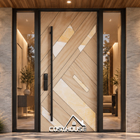 Porte d'entrée de luxe en composite bois-marbre, porte de villa moderne avec vitrine latérale, design personnalisé