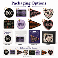 Sacs fourre-tout brodés personnalisés pour Halloween, breloques, porte-clés en tissu effrayant, étiquettes nominatives personnalisées, vente en gros, MOQ 50 pièces, direct usine