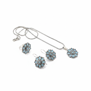 Jewelemarket Oxidised Plated Light Blue Combo Fashion Jewelry Set 11714347LBL - Product Image 2