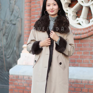 Elegante cappotto invernale lungo reversibile Mouton da <span class=keywords><strong>donna</strong></span> in pelliccia di agnello giacca di pelle reversibile giacche di pelle da <span class=keywords><strong>donna</strong></span> - Product Image 1