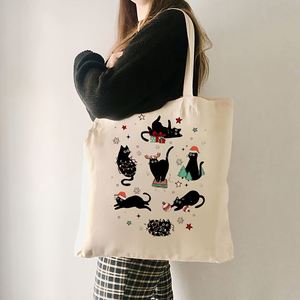 Cat Christmas Pattern Tote Canvas Personalized Shoulder <b>Bag</b> for Travel Women's <b>Reusable</b> <b>Shopping</b> <b>Bag</b> With Custom Printed - Product Image 4