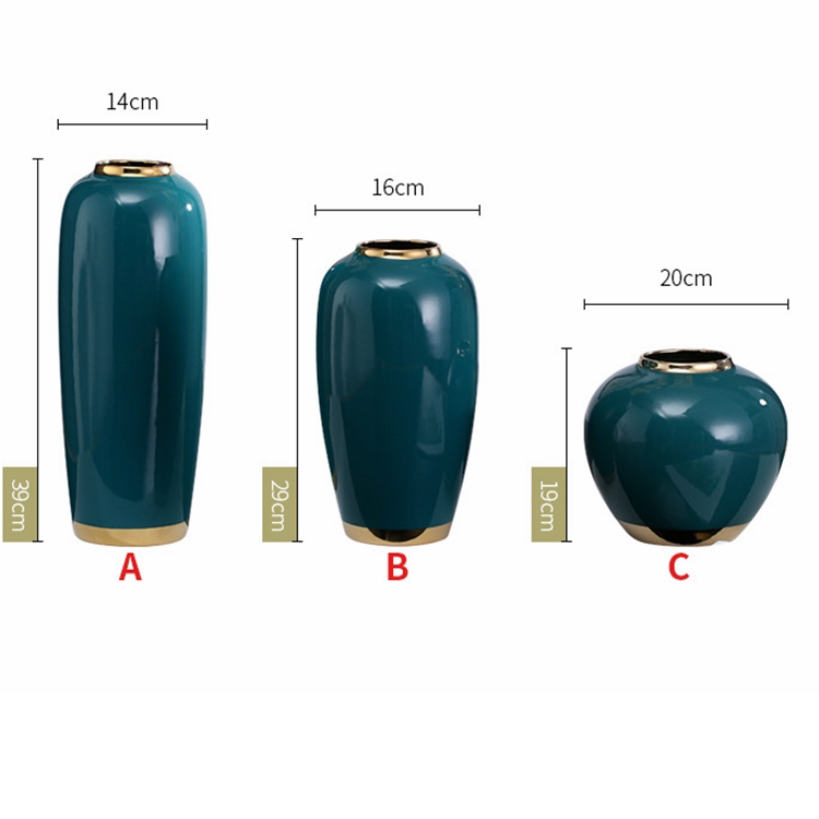Nordic  living room tabletop interior flower arranging handicraft decoration  dark green three piece ceramic vase