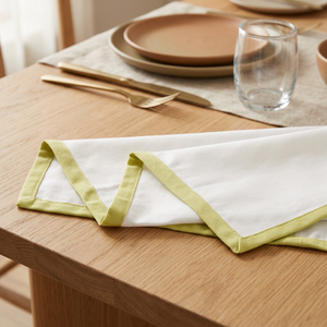 Chemin de table en coton blanc imprimé sur mesure avec bordure vert citron, rectangulaire, écologique, réutilisable, serviette de cuisine imprimée, lavable en machine - Product Image 1