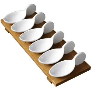 卸売セラミックディップボウルディッシュプレートセット磁器スナックソース皿ウッドトレイレストラン食器サーブ皿