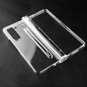 For Galaxy Z Fold5 Crystal Clear Phone Case with Pen Slot Transparent Hard PC Cover For Samsung Z Fold 5 Hinged Cases