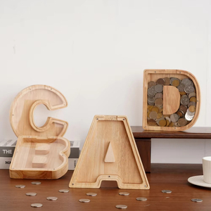 Alcancía de Madera con Forma de Alfabeto de 26 Letras, Adorno de Escritorio para Ahorrar Monedas, Decoración del Hogar para Niños - Product Image 1