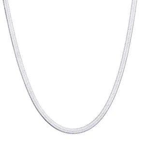 Dylam Daily Wear Accessories 18K Gold Over Sterling Silver Solid 3.1mm Flexible Flat Herringbone Chain Necklace for Women