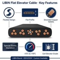 Câble d'ascenseur plat flexible en cuivre toronné 10 AWG, fils électriques avec isolation élastique spéciale -15°C~+70°C, marque LIBIN