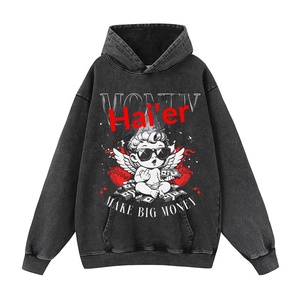 <span class=keywords><strong>Felpa</strong></span> con Cappuccio Personalizzata con Stampa Effetto Usurato, Stampa Occhiali da Sole e Angelo, Scritta con Caratteri, Vestibilità Ampia, Lavaggio Acido - Product Image 2