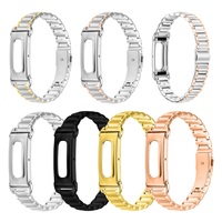 Correa de reloj de acero inoxidable sólido de 3 cuentas para Fitbit Air, marco protector integrado, ajustable, colores sólidos y bicolor