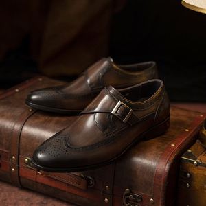 A.N.M.bullock Designer 2025 Men's All-Season Genuine Leather <b>Pointed</b> Lace-up Patchwork Dress Shoes High-End <b>Light</b> Luxury - Product Image 3