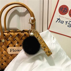 Wholesale New Style Soft Fur Ball Keychain with Pearl Lanyard Cute Plush Pendant for Women Ladies <b>Bag</b> Purse Charm Accessories - Product Image 1