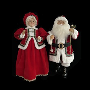 Juego de 2 figuras de Papá Noel y Mamá Claus con túnicas de tela roja, altura 81 cm - Product Image 1
