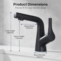 Robinet de lavabo de salle de bain extractible à hauteur réglable, en laiton massif finition noire, mitigeur eau chaude et froide, robinet de lavabo moderne