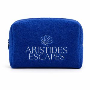 Sac de maquillage en tissu éponge bleu en gros, broderie de logo personnalisé, pochette de voyage pour cosmétiques, organiseur de toilette doux en tissu éponge pour femmes - Product Image 1