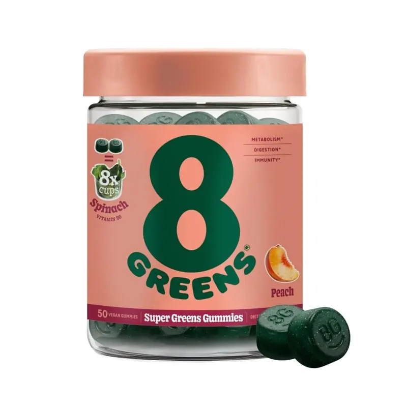 Superalimento en polvo verde de alta calidad más barato, bebida energética de Etiqueta Privada, paquete de ocho gomitas súper verdes con espinaca en polvo