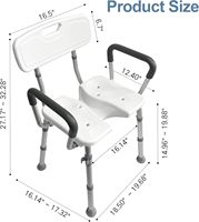 Chaise de douche antidérapante pour personnes âgées et handicapées avec fente pour l'hygiène intime, hauteur réglable avec accoudoirs et dossier
