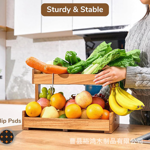 Wooden Double Layer Fruit <b>Vegetable</b> Storage Basket Solid Wood Breathable Rack Multifunctional Kitchen Organizer - Product Image 2