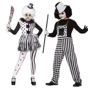 le thème du cirque costumes pour adultes Suppliers-Costume de clown cirque rayé noir et blanc, déguisement d'halloween, Cosplay, soirée à thème