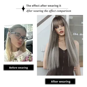 วิกผมแฟชั่นผู้หญิงยุโรปอเมริกัน ผมยาวตรง<span class=keywords><strong>สี</strong></span>น้ำตาลอ่อน เส้นใยทนความร้อนสูง ความหนาแน่น 130% หมวกวิกขนาดเล็ก ทนความร้อน - Product Image 2