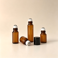 Botol Roll On Minyak Atsiri Kaca Coklat Mini 1ml 2ml 3ml 5ml untuk Parfum dengan Bola Roller Stainless Steel dan Tutup Hitam