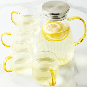 <span class=keywords><strong>Carafe</strong></span> en verre rayée, <span class=keywords><strong>pichet</strong></span> à eau avec ensemble de tasses - Product Image 3